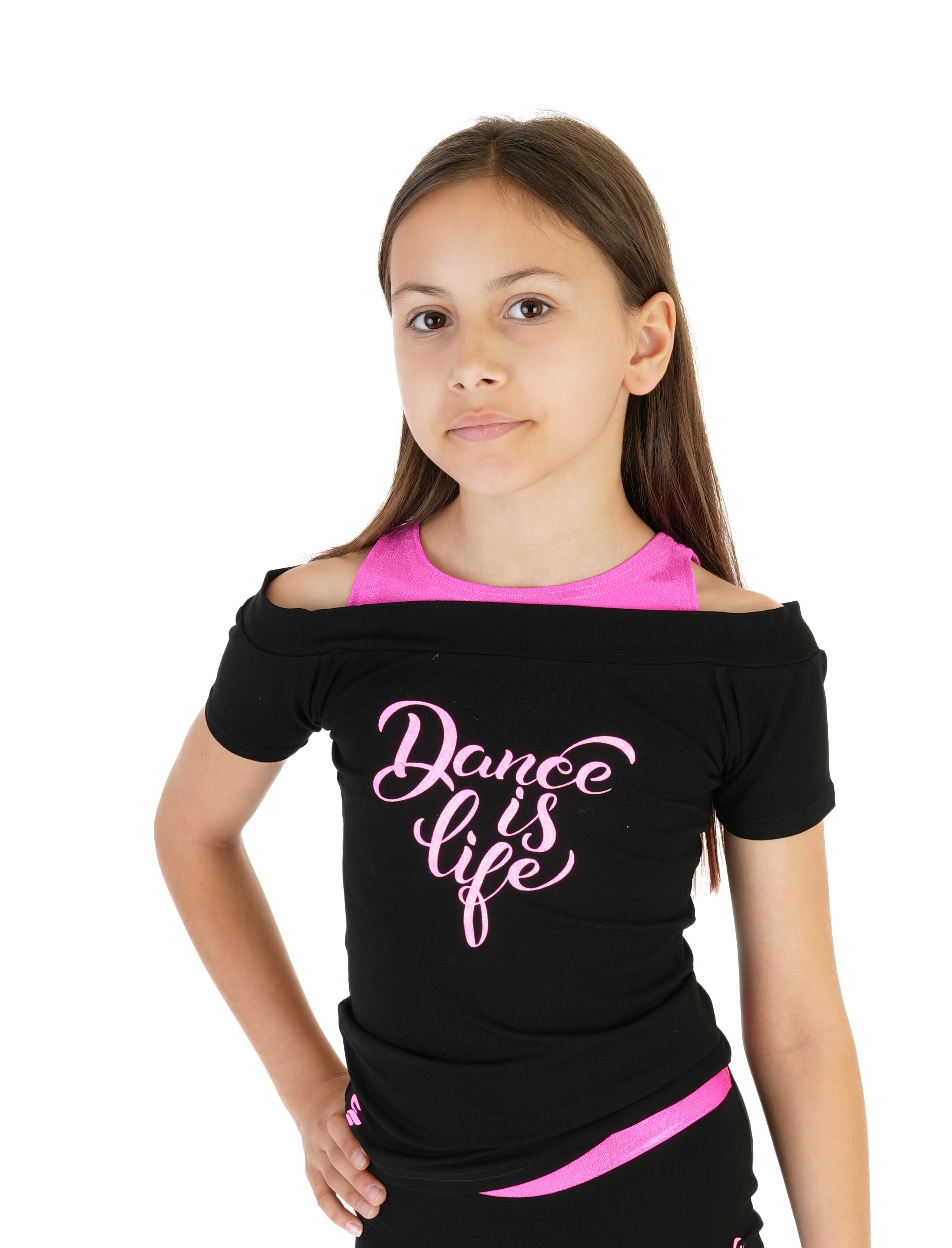 Triko-tílko černé, růžový Dance is life