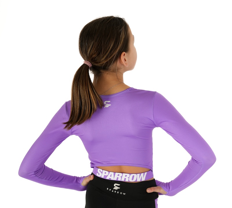 Crop top triko fialové, dlouhý rukáv, guma Sparrow