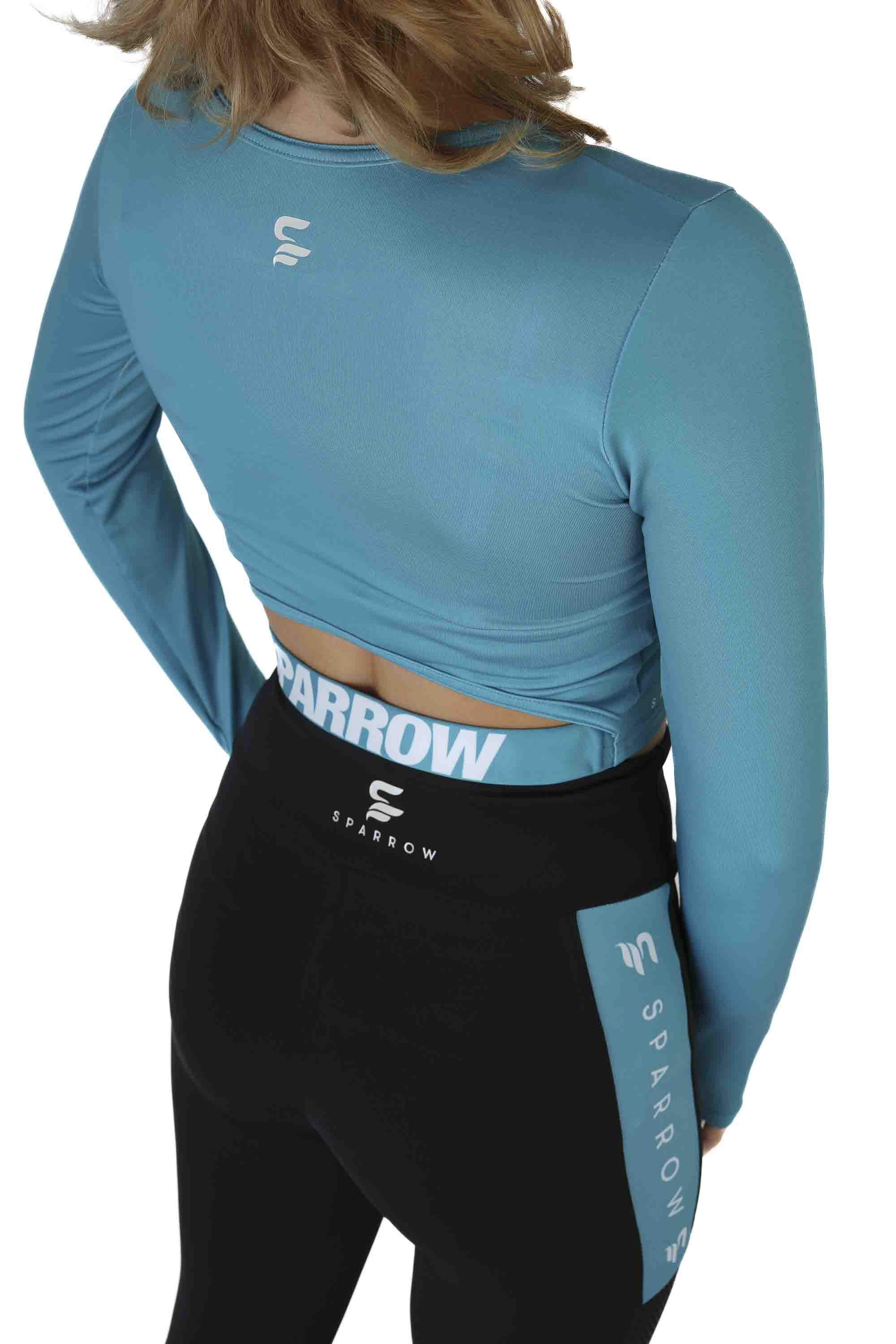 Crop top triko zelené, dlouhý rukáv, guma Sparrow