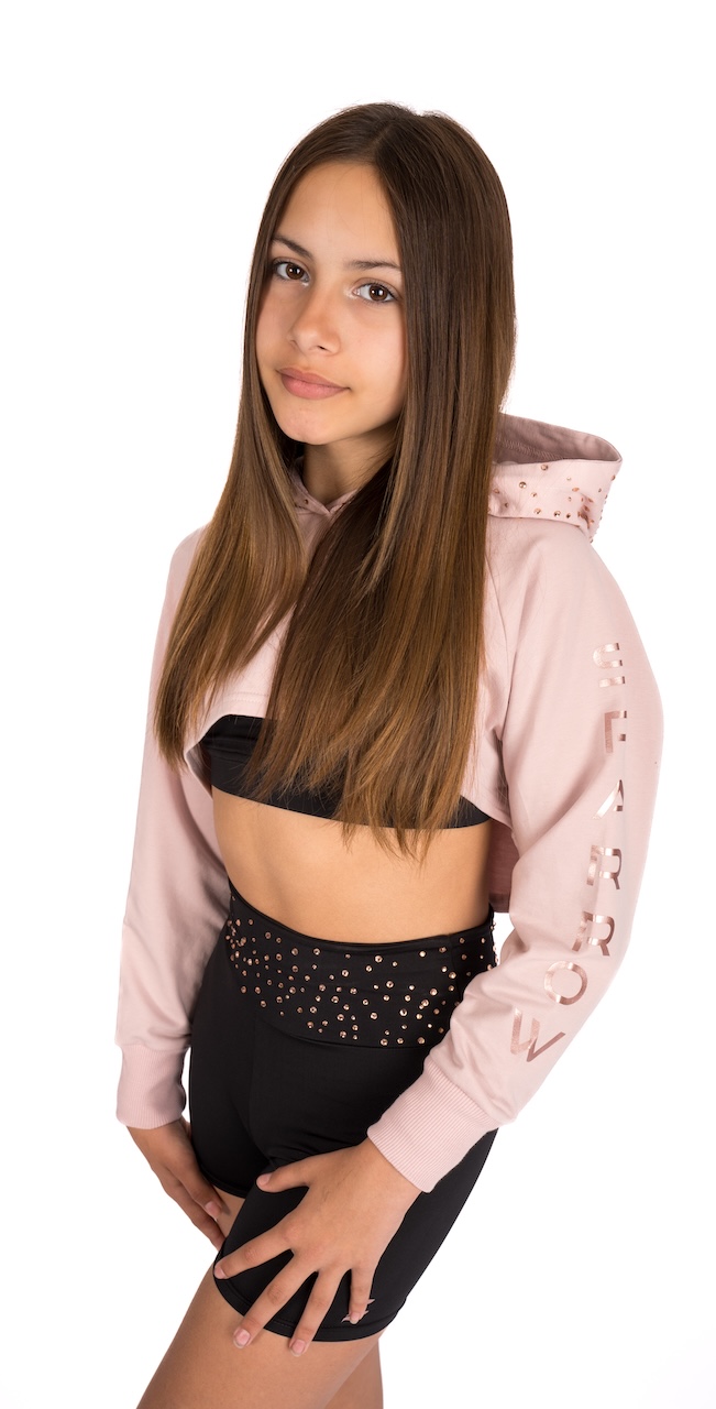 Bavlněná crop top mikina nad prsa pudr, rose Sparrow a kamínky