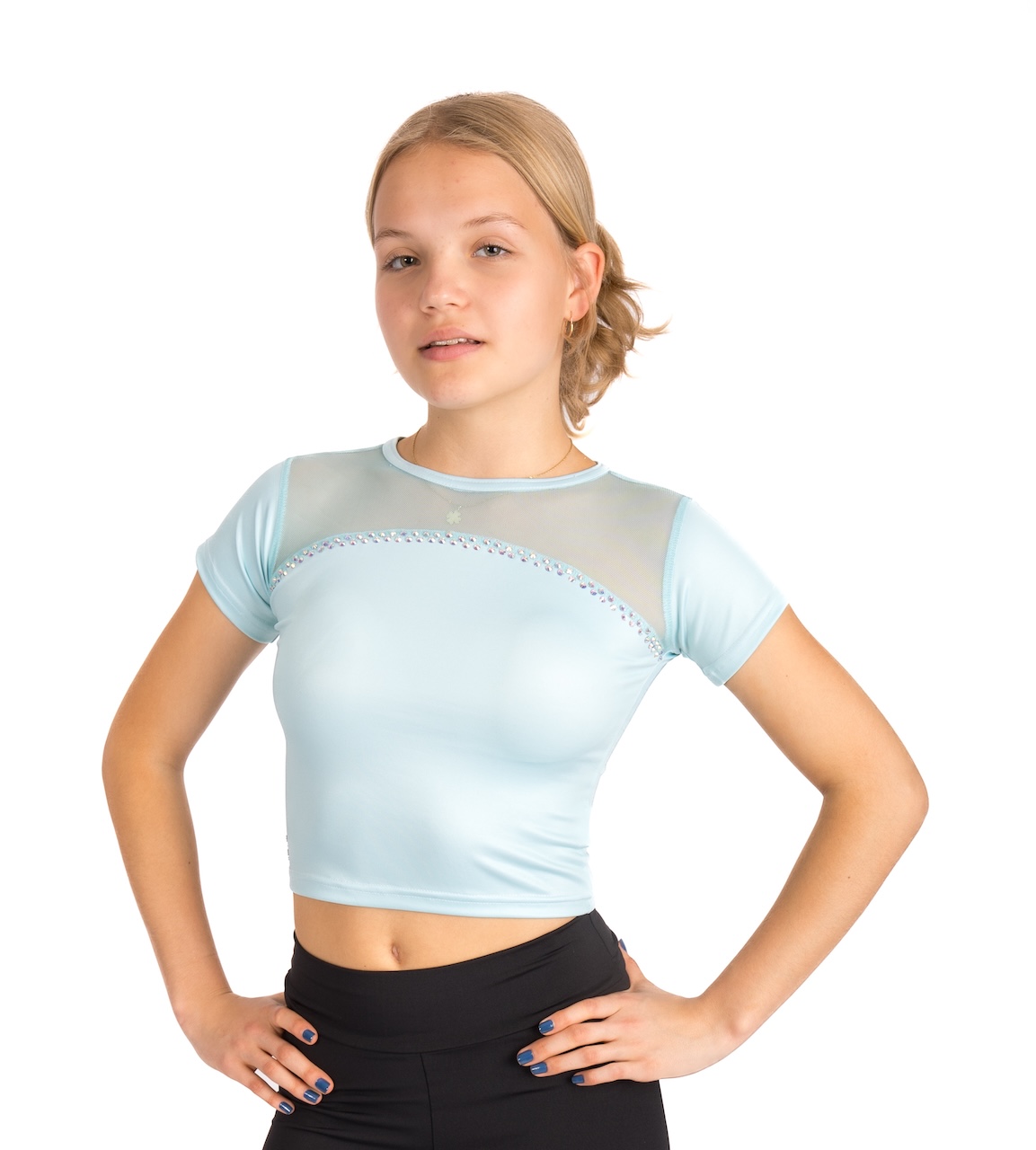 Crop top triko mint s kamínky